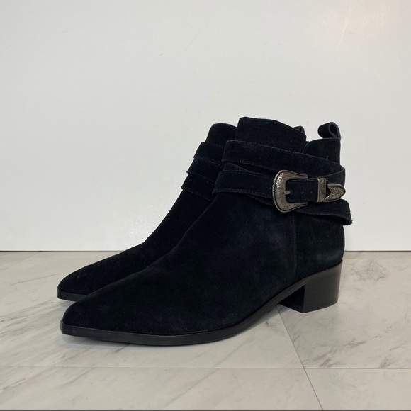 Marc Fisher Western Buckle Black Suede Bootie 6M - Picture 15 of 15
